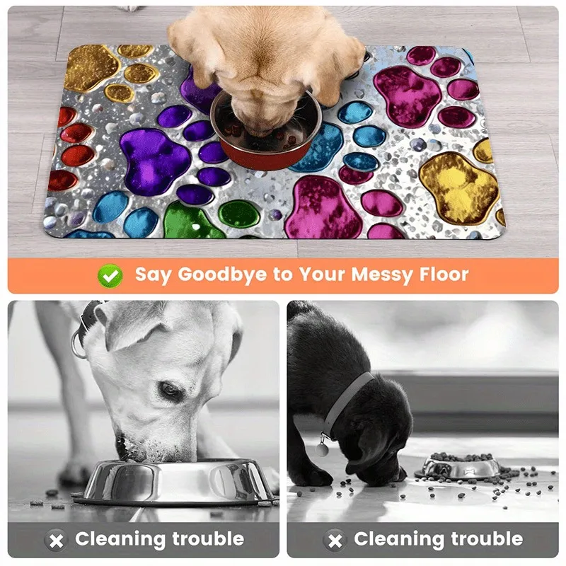 Waterproof & Splash-Proof Pet Feeding Mat Non-Slip Spill-Containment Mat with Easy-Clean Surface, Quick-Dry Absorbent Base