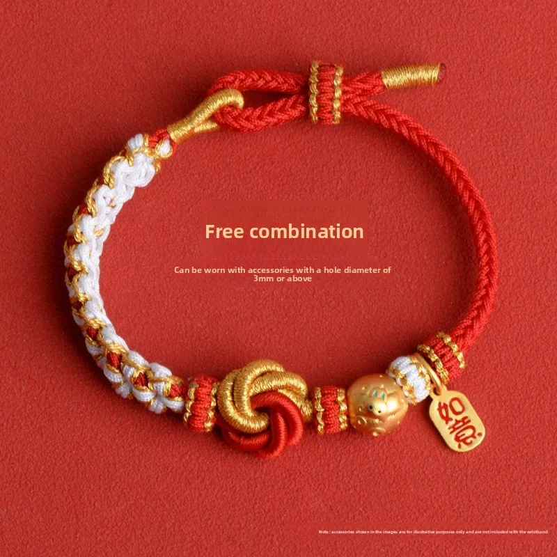 Handwoven Chinese Mandala Peach Blossom Knot Lucky Bracelet Adjustable Diy For Good Luck Wealth Blessing Nice Gift For Men Women