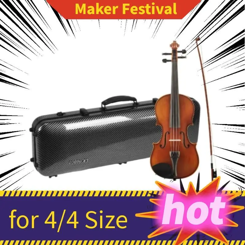 Caja de violín oblonga negra profesional con mango para violín de fibra de carbono de tamaño completo 4/4, accesorio para violín para uso en exteriores