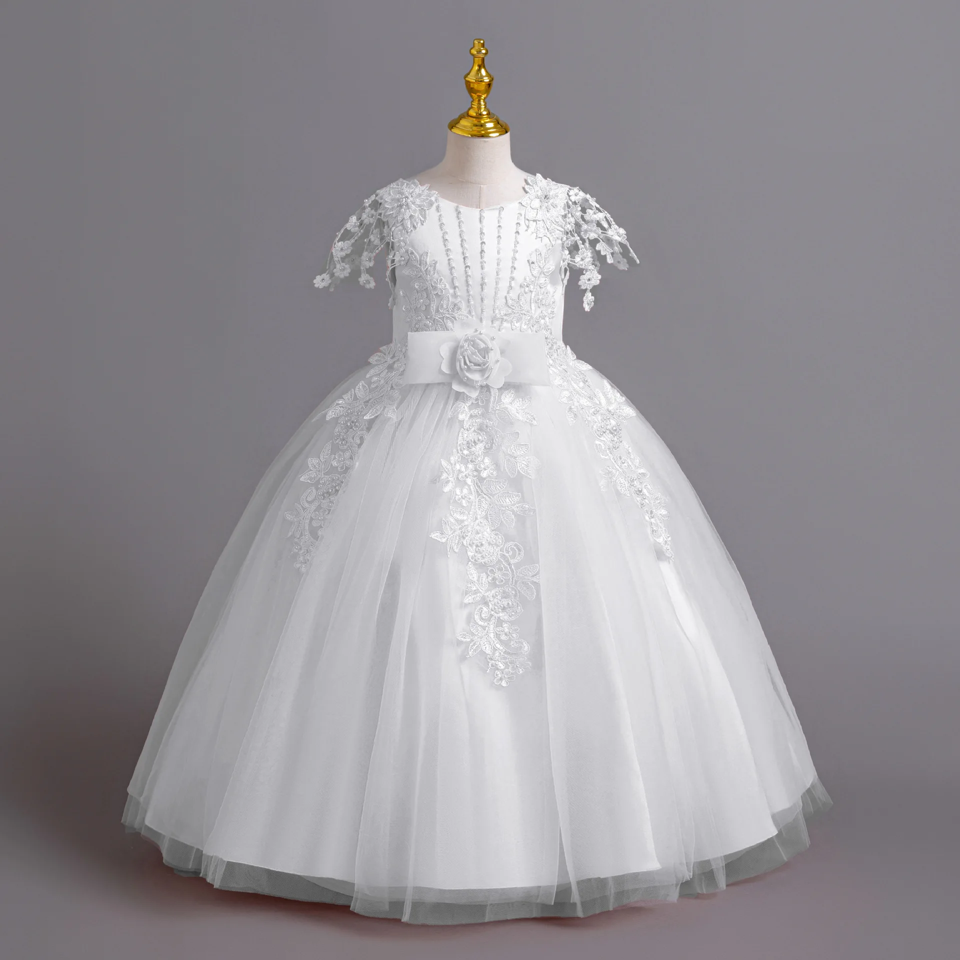 Hochwertiges, elegantes Partykleid für Mädchen, ärmellos, mit Perlen besetzt, Blumenmädchenkleid, formelles Ballkleid für Kinder, für Hochzeit, Geburtstag, Schönheitswettbewerb – Detail 8