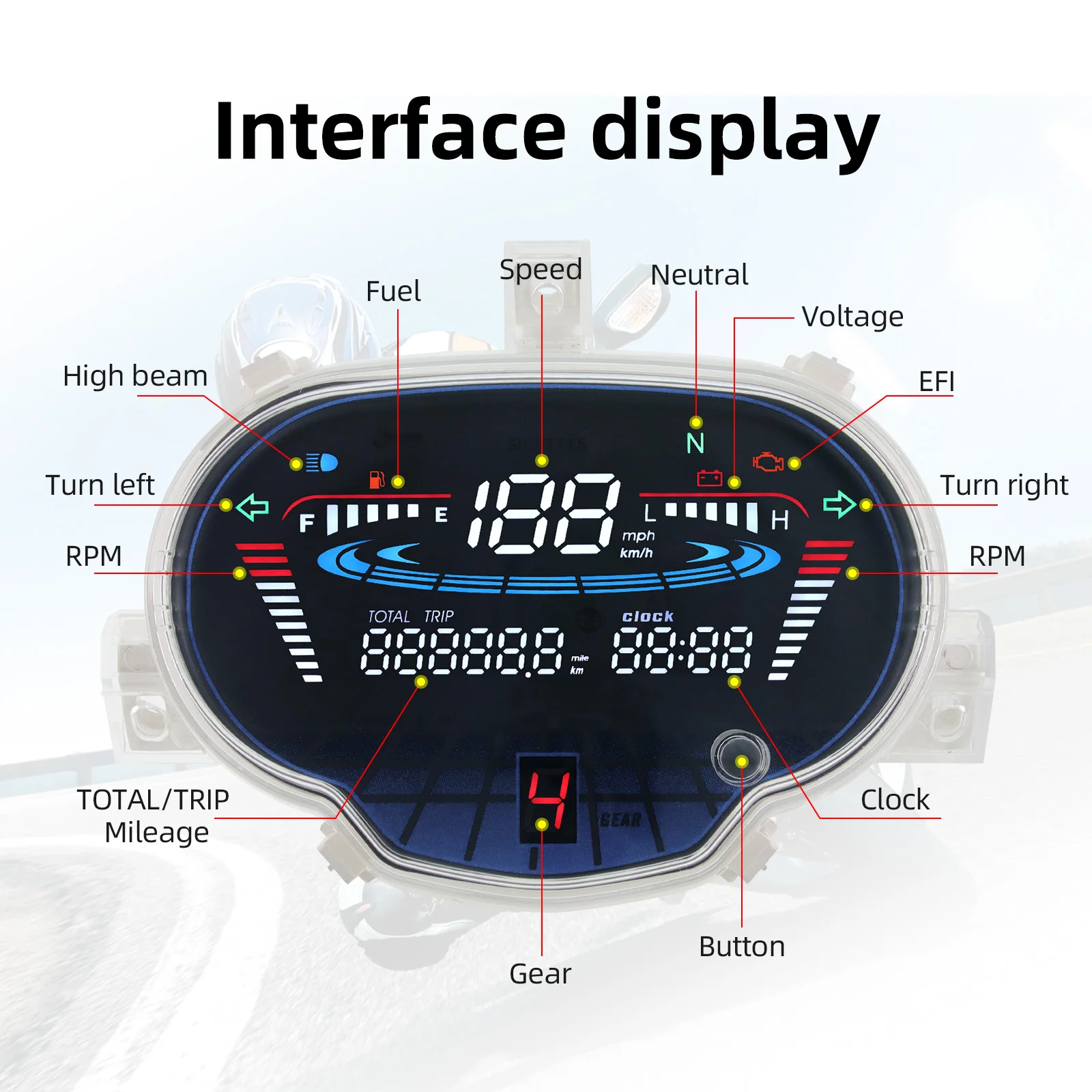 Digital Motorcycle Speedometer Odometer For YAMAHA Sight 115 Fuel Level Voltage Clock Motorcycle Dashboard LED Indicator