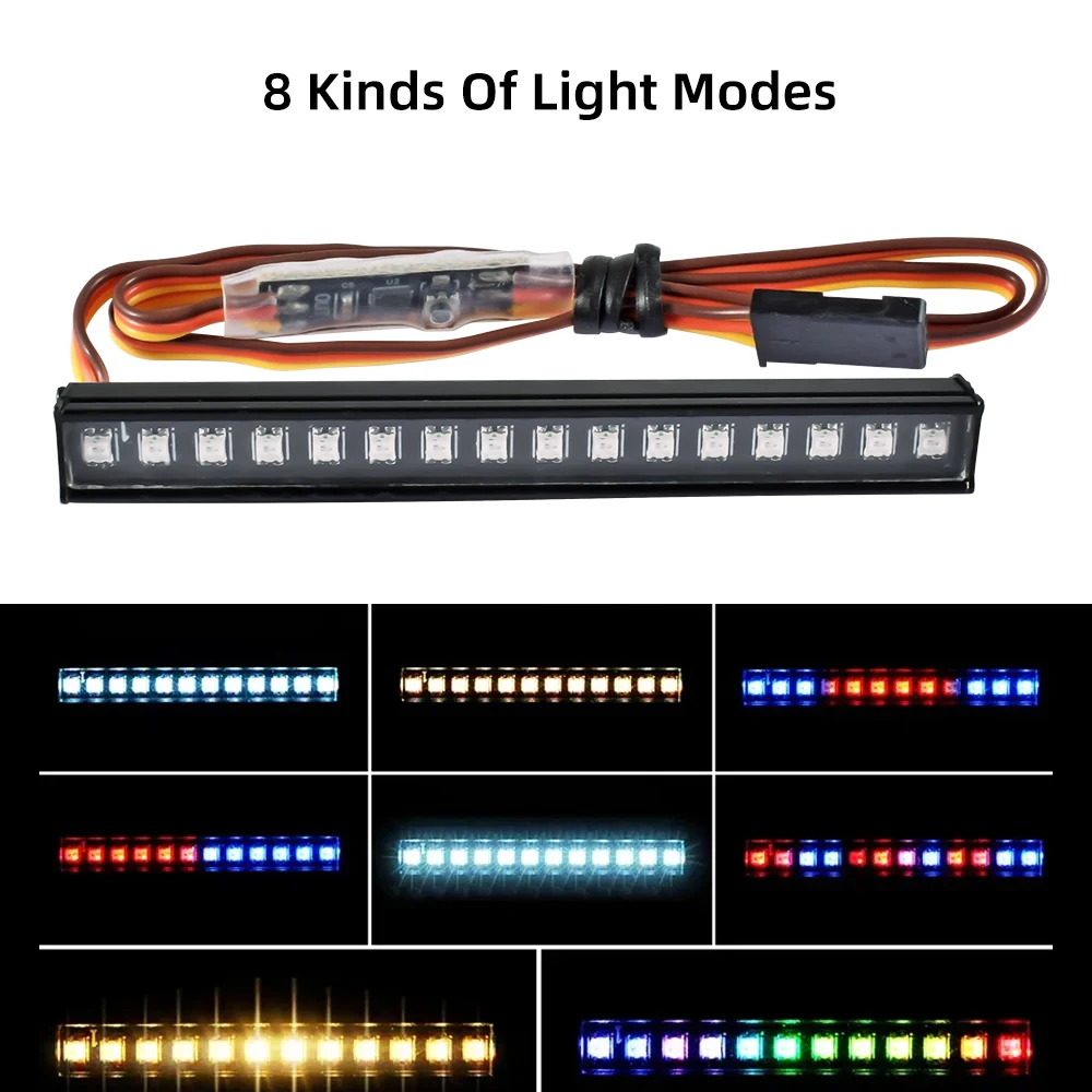DUMBORC RC LED Light Bar Kolorowy zestaw lamp dachowych 45/56/64MM 8 trybów dla RC Crawler Car AXIAL SCX24 Bronco C10 JLU Gladiator — zdjęcie 6