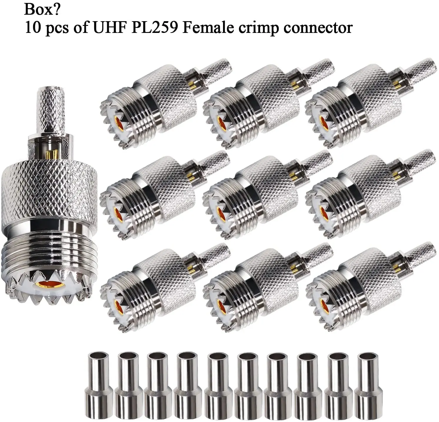 TUOLNK  UHF Crimp Connectors SO239 PL259 Female Jack Crimp Coax Adapter PL-259 RF Connector for RG58 RG142 RG400 LMR195