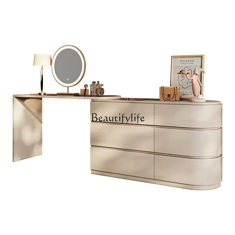 

FG11Light luxury solid wood telescopic dresser, bedroom storage cabinet integrated tempered glass makeup table