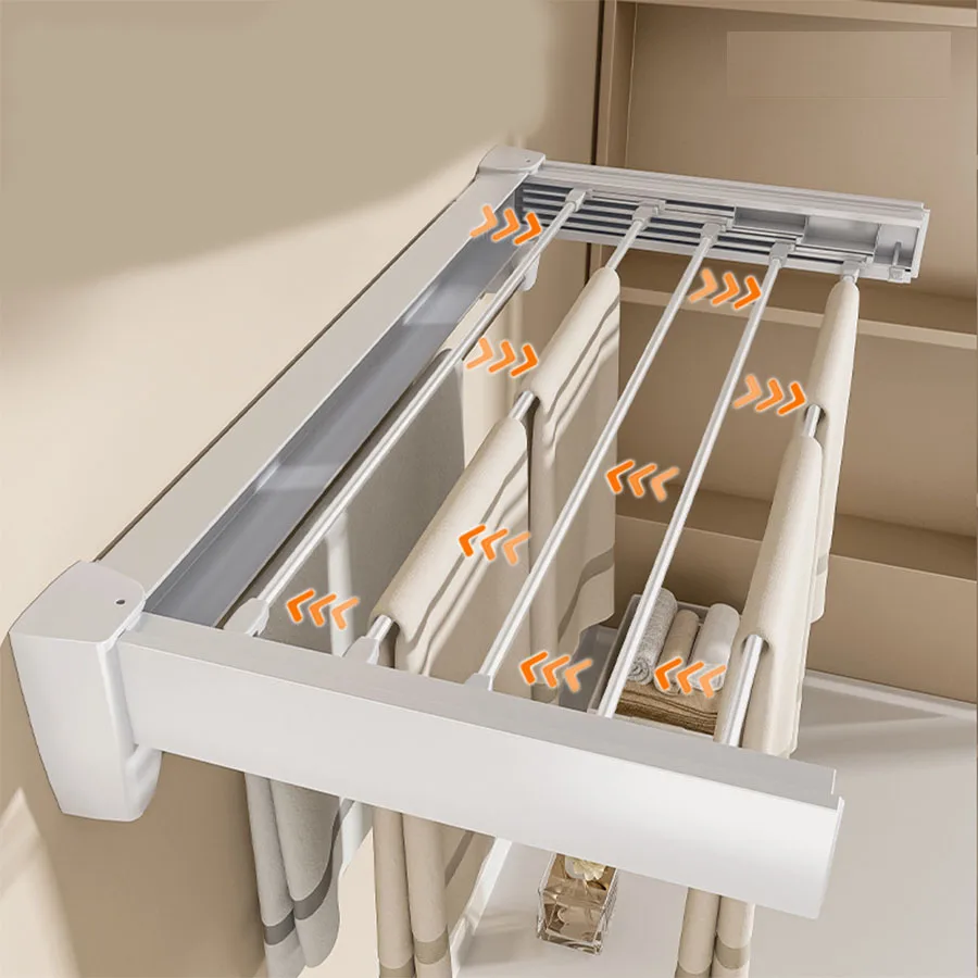 Folding Wall Mounted Telescopic Clothes Drying Rack Invisible Towel Rack in Bathroom, Indoor Balcony, Bay Window