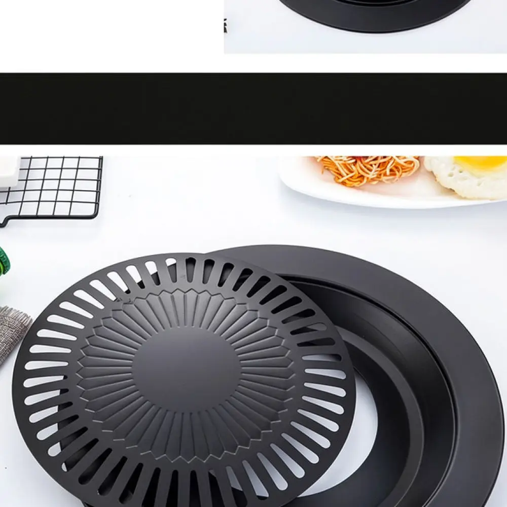 Portable Non Stick Round Griddle Iron Frying Plate For Korean Style BBQ Outdoor Camping Picnic Cooking Utility Tools