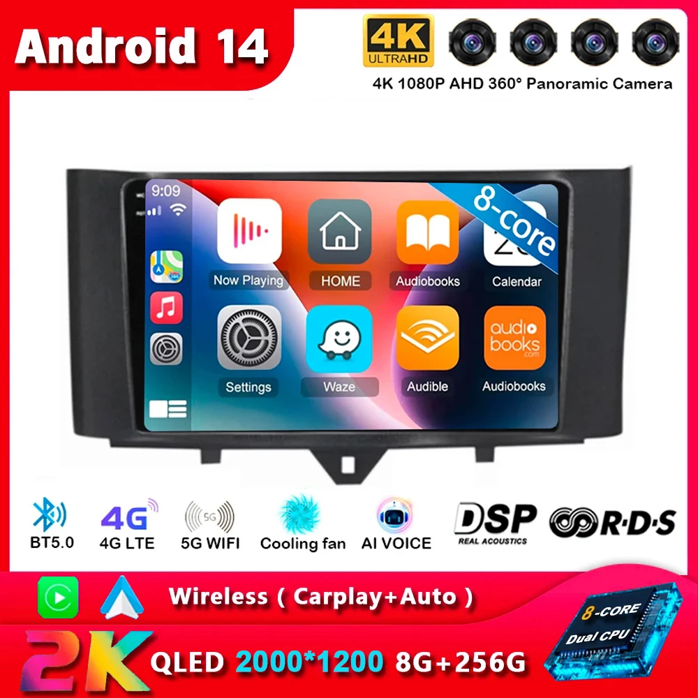 Android 14 Carplay Auto Car Raido For Mercedes Benz Smart Fortwo 451 2010-2015 Multimedia Video Player Autoradio GPS 4G Stereo