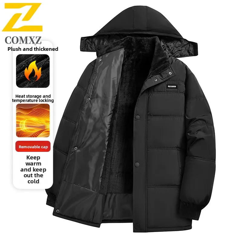 2025 Winter Fleece Warm Parka Men's Trendy Retro Thick Wool Lined Padded Jacket high quality Detachable Hooded Cold-proof Coat