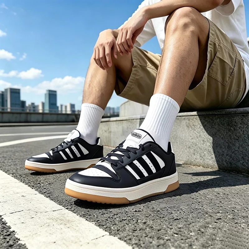 Adidas  Court Classic Leather Sneakers Men Women Black‑Off‑White Gum Sole Retro Casual Board Shoes IH7963