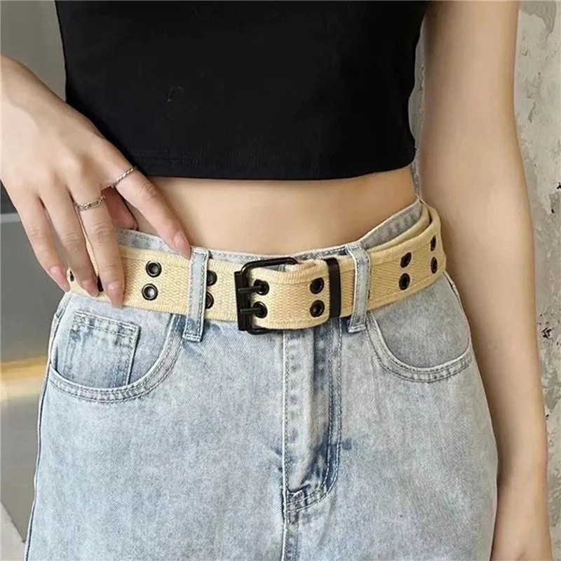 2023 New Men's Double Row Needle Buckle Woven Belt Women's Belt Leisure Sports Outdoor Work Belt