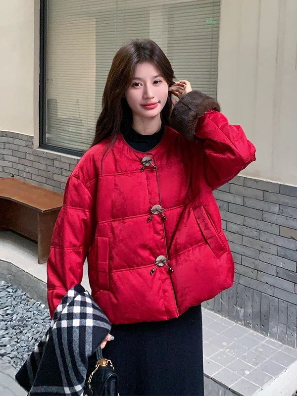 신상 중국산 슬레 티엔드 레드 브레드 다운 자켓 여성용 겨울 코트 화이트 다운 따뜻한 아우터웨어 캐주얼 패션