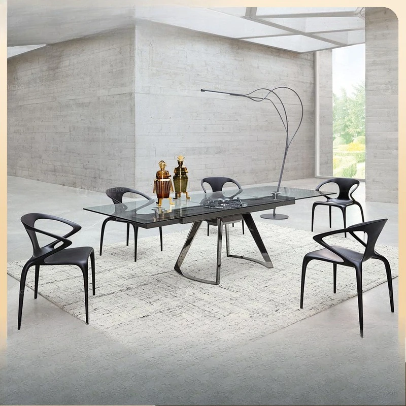 

Italian light luxury glass mechanical dining table retractable high-end art teeth ** home furniture