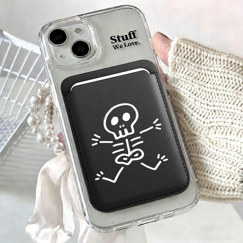 Leder-Kartenhalter Künstlerischer Totenkopf-Geldbörsen-Cover Telefonkartenhalter für Magnetische Hülle Geeignet für alle iPhones für Magsafe Karten-Handytasche – Detail 13
