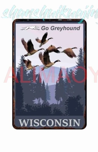 Wisconsin Go Greyhound 1950s Vintage Travel Poster Tin Sign 8 x 12 sign