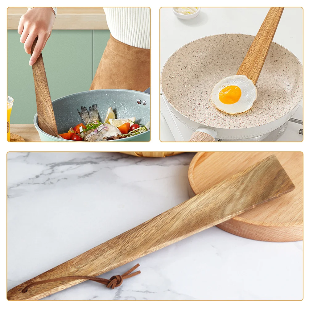 

Wooden Cooking Spatula Compact Portable Outdoor Nonstick Turner Camping Traveling Kitchen Utensil Durable Nonslip Grip Frying
