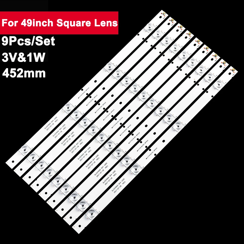 

452mm 3V1W Square Lens 4lamps Led Tv Backlight Bar for TCL 49inch DLED49HD-9X4-1005 9Pcs/Set Led Tv Strip DLED49HD