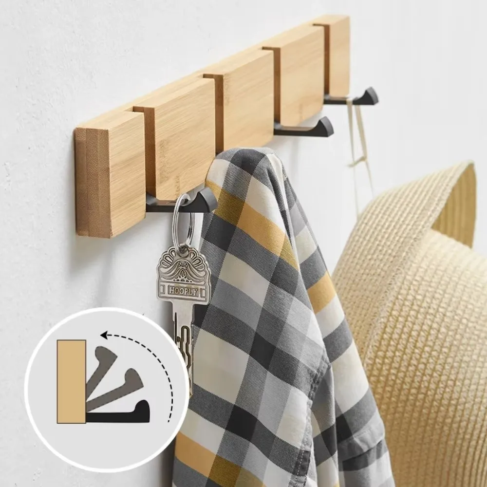 Wall Mounted Wall Mounted Coat Rack Space Saving Multi Hook Structure Clothes Hat Hanger Natural Bamboo Bamboo Coat Rack