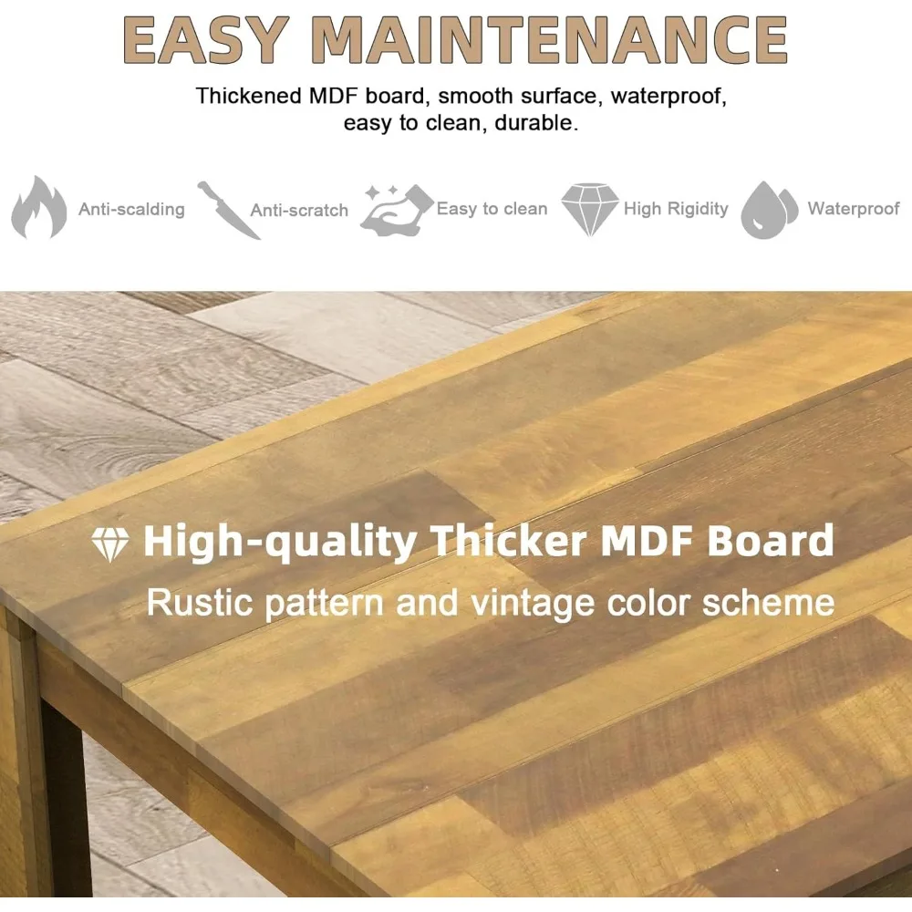 Large Farmhouse Dining Table, Wood Rectangular Long Table for Big Family, Waterproof & Scratch Resistant