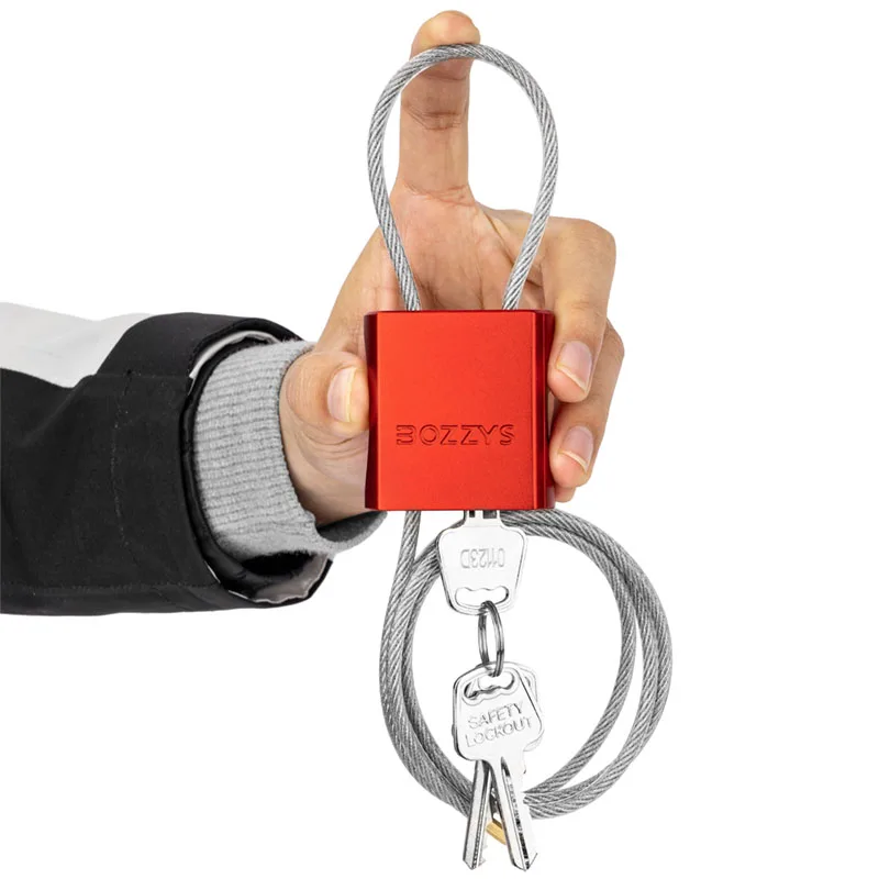 BOZZYS Compact Adjustable Bike Lock Set - Red Aluminum Keyed Padlocks with 1M Steel Cable for Public Furniture/Valves