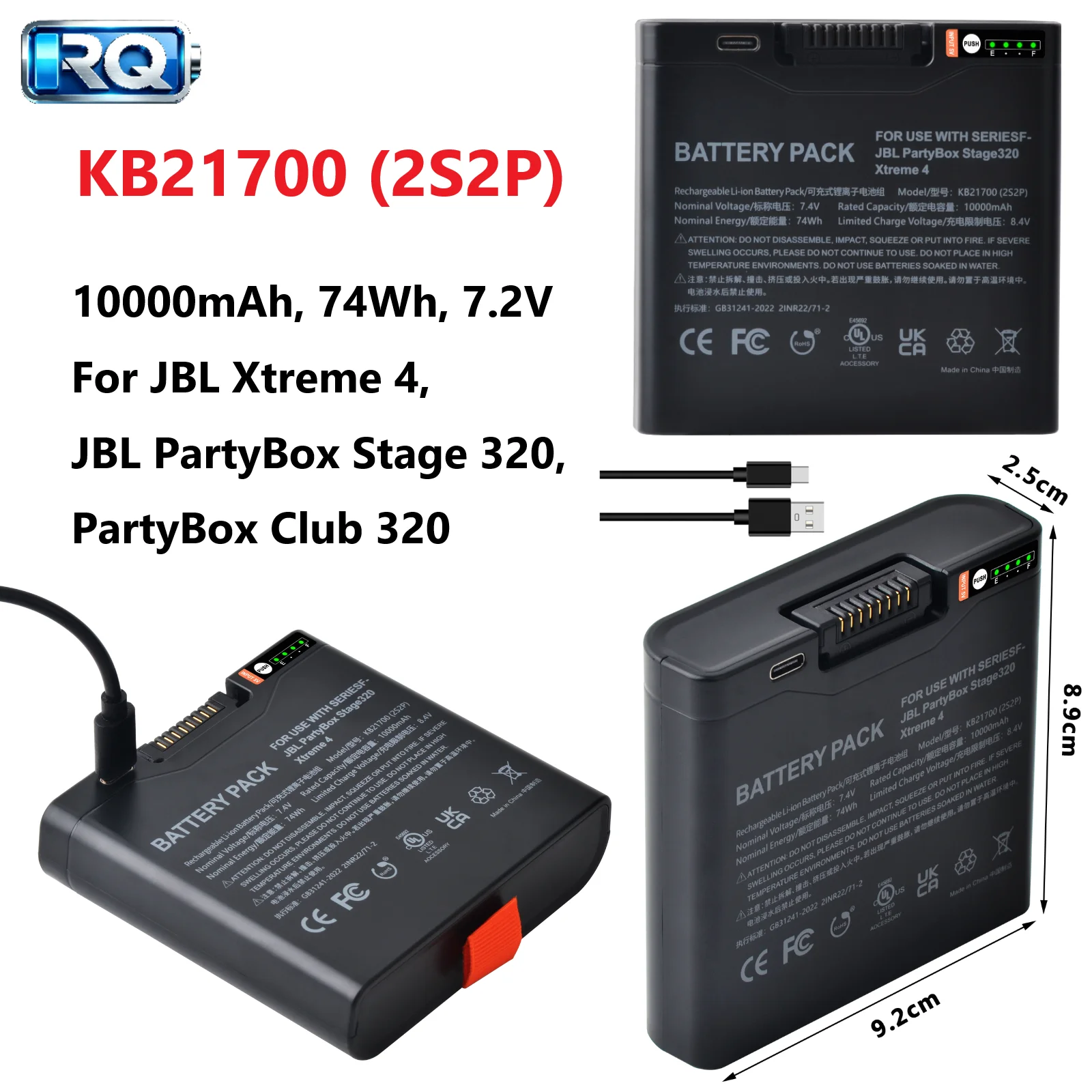 10000mAh KB21700 2S2P Replacement Battery for JBL Xtreme 4 PartyBox Stage 320 PartyBox Club 320 FG4CELL21700G