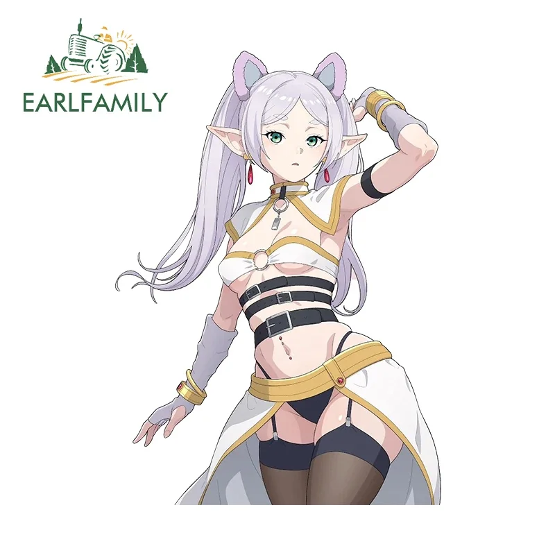 EARLFAMILY 13cm X 9.3cm for Frieren Kawaii Cat Car Stickers Cartoon Creative Decals Vinyl Car Wrap Fashionable Graffiti Decor