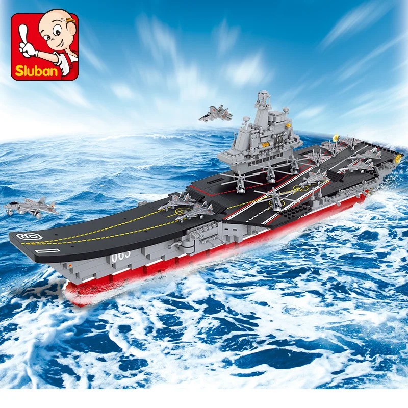

Sluban military model aircraft carrier building blocks male creative holiday gift toys