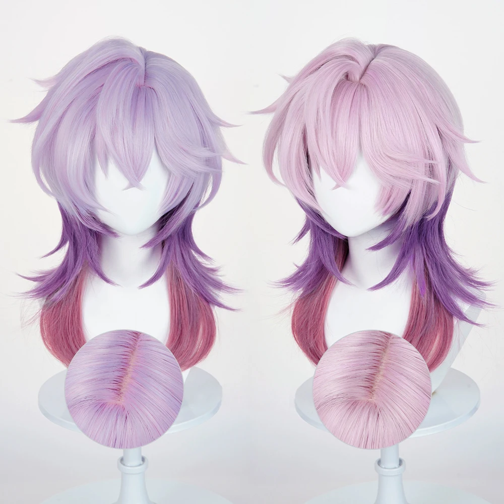 

Medium Long Straight Synthetic Wigs with Bangs Pink Ombre Purple Anime Game Cosplay Fluffy Wig for Daily Party