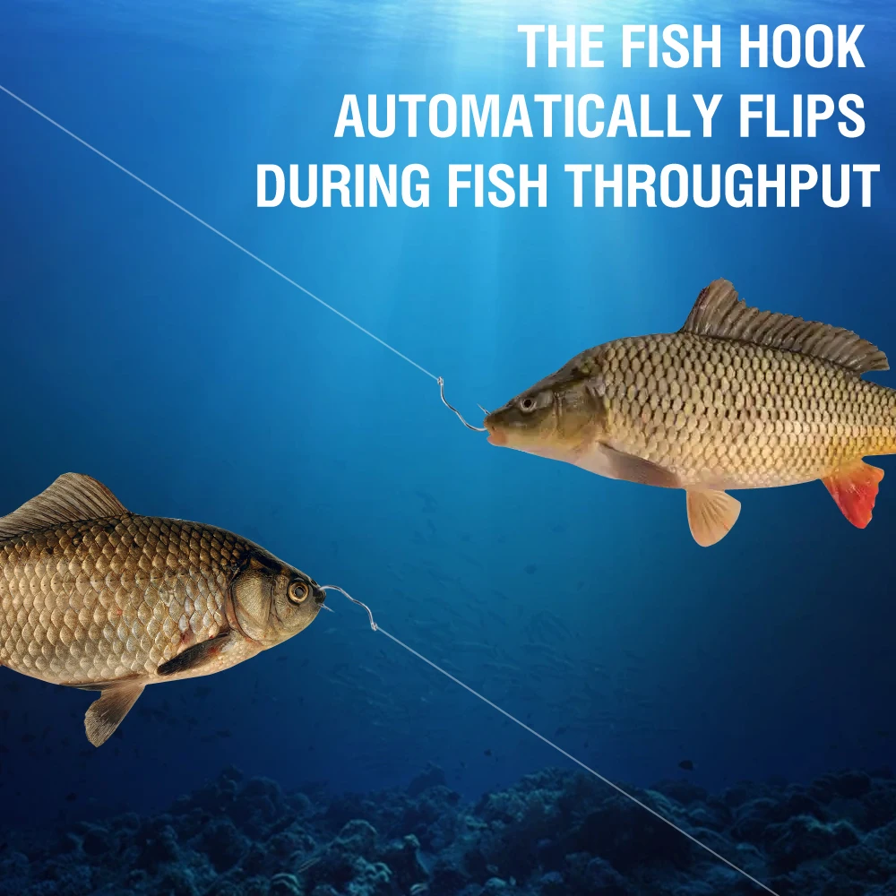 50 Stück/Box Angelhaken aus Hochkohlenstoffstahl Automatisch Klappender Fischhaken mit Widerhaken Offset-Haken Zweifach Gebogener Rutschfester Haken – Detail 8