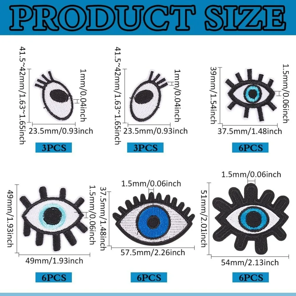 30 PCS Eye & Eyelash Embroidery Cloth Patches 5 Styles Iron on Eye Patches Sew on Eye Eyelash Appliques Patches for Clothing