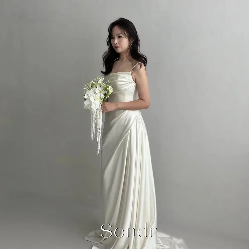 Sondr Elegant Satin Wedding Dress Korea Photo Shoot Spaghetti Strap Mermaid Long Bridal Gowns Corset Customized 웨딩드레스