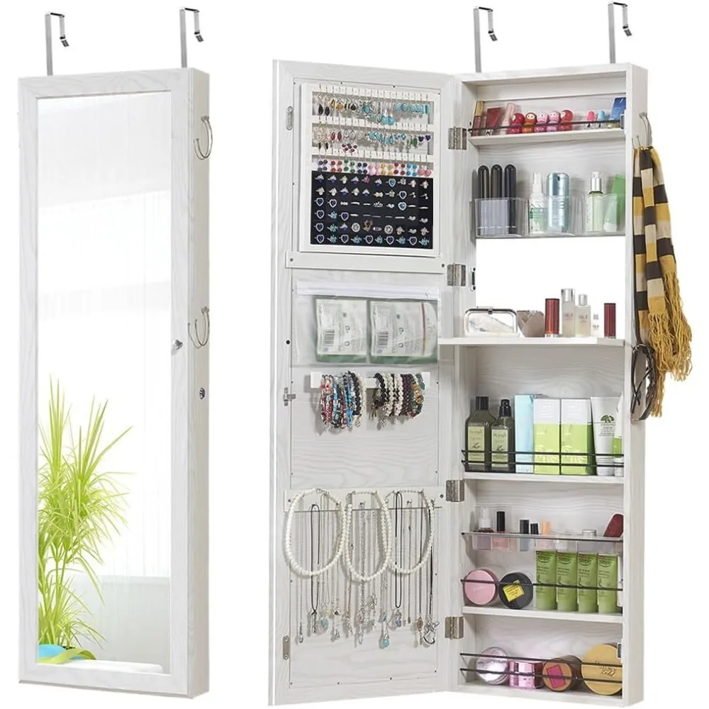 Jewelry Mirror Armoire Wall Mount Over The Door Cabinet Storage Organizer Lockable Full Length Door Mirror