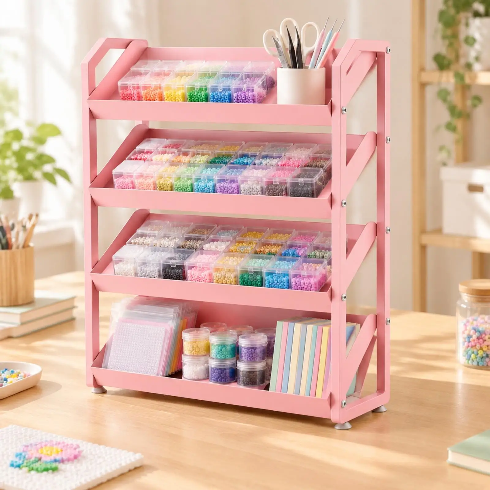 Carbon Steel Iron Storage Rack Desktop Display Shelf for Bead Making Supplies Organizer Rack with Raised Front Edges