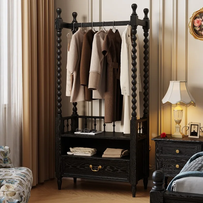 Medieval retro solid wood integrated multi-functional storage shelf household bedroom with drawers floor coat rack