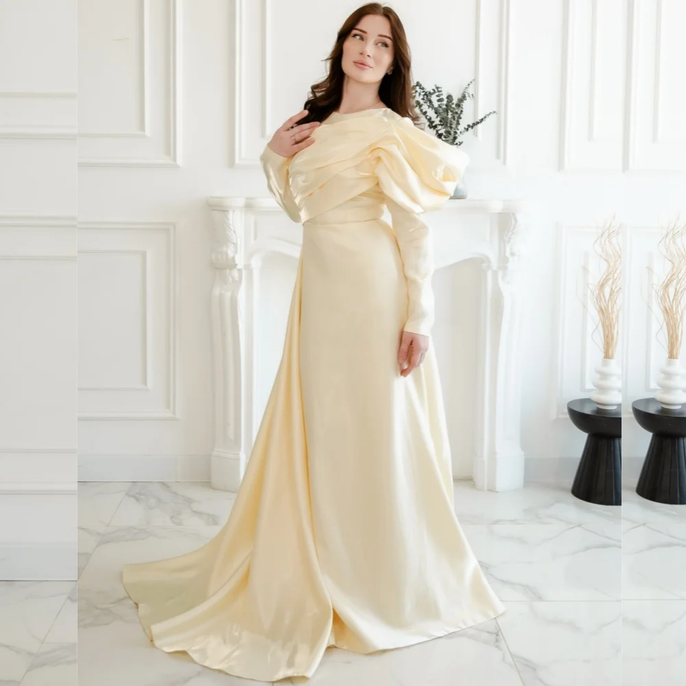 

Customized Formal Casual Charmeuse Pleat A-line Scoop Neck Long Dresses Bespoke Occasion Sizes Available