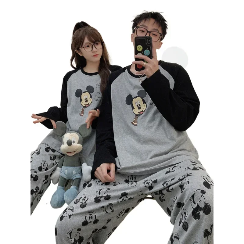 New Disney Mickey Mouse couple pajamas winter cotton long-sleeved trousers casual two-piece cartoon loungewear women\'s pajamas