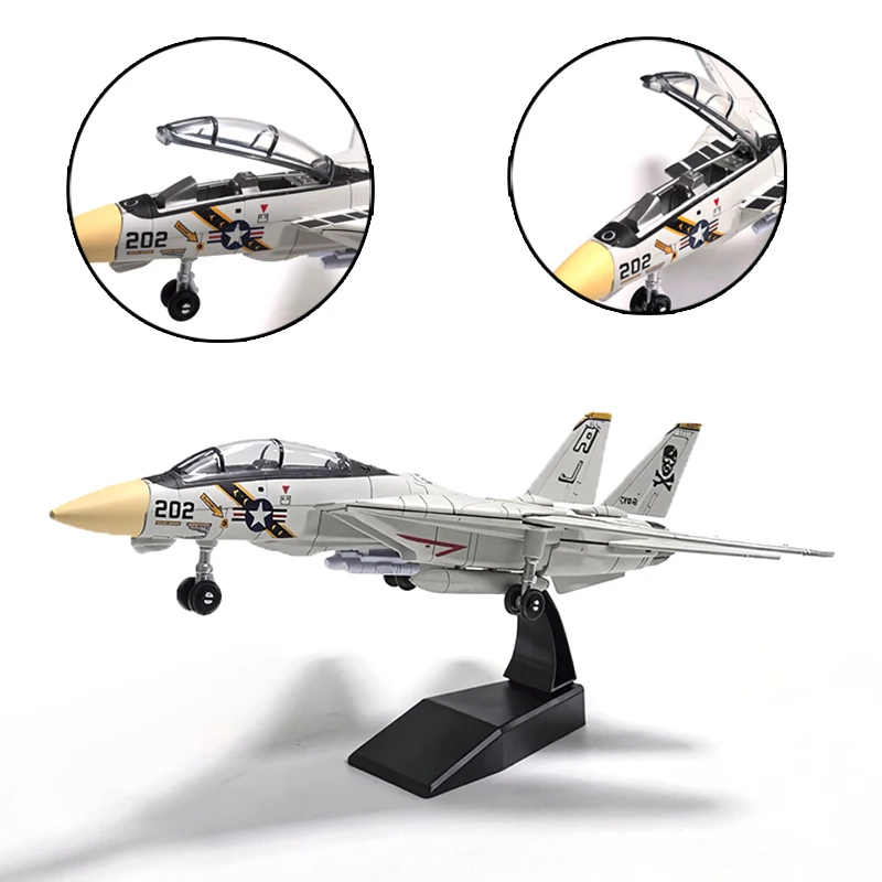 F14 Fighter Military Plane Model Plastic Assembly Home Collection Decoration Creative Black white Desert Style  Including Base