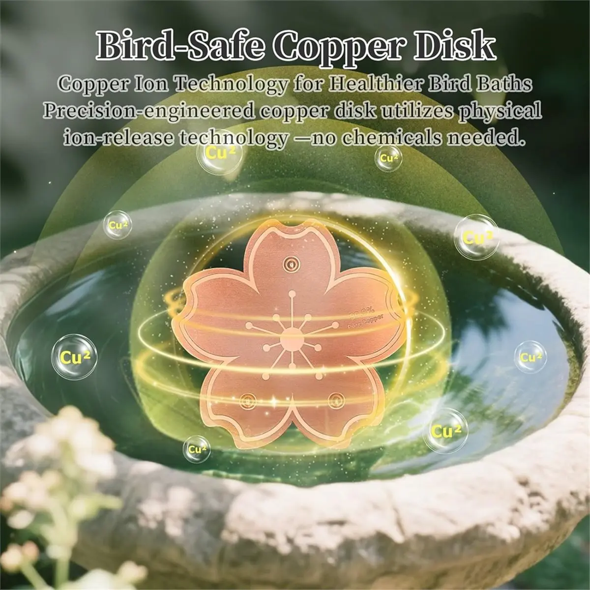 HOUSEHOLD*GOOD Pure Copper Bird Bath Disk, Triple Point Support Design Lower Cleaning Frequency (1, Copper Flower)