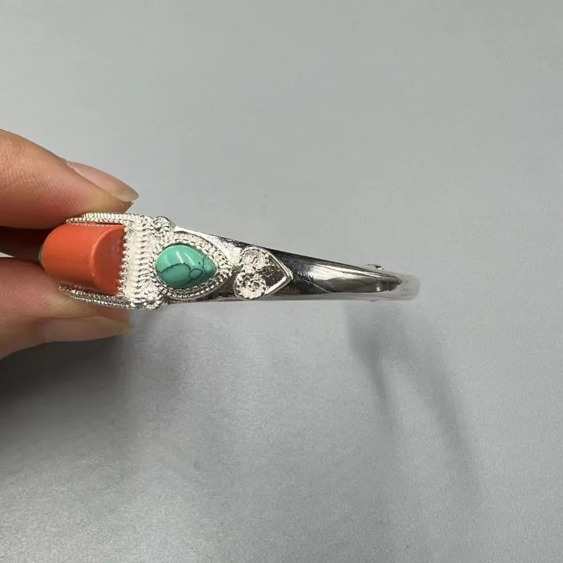 Tibetan silver ethnic style bracelet, silver jewelry, open bangle, exquisite gift for friends' holiday parties