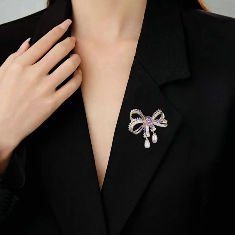 القوس لؤلؤ المياه العذبة الطبيعية قلادة بروش الملحقات