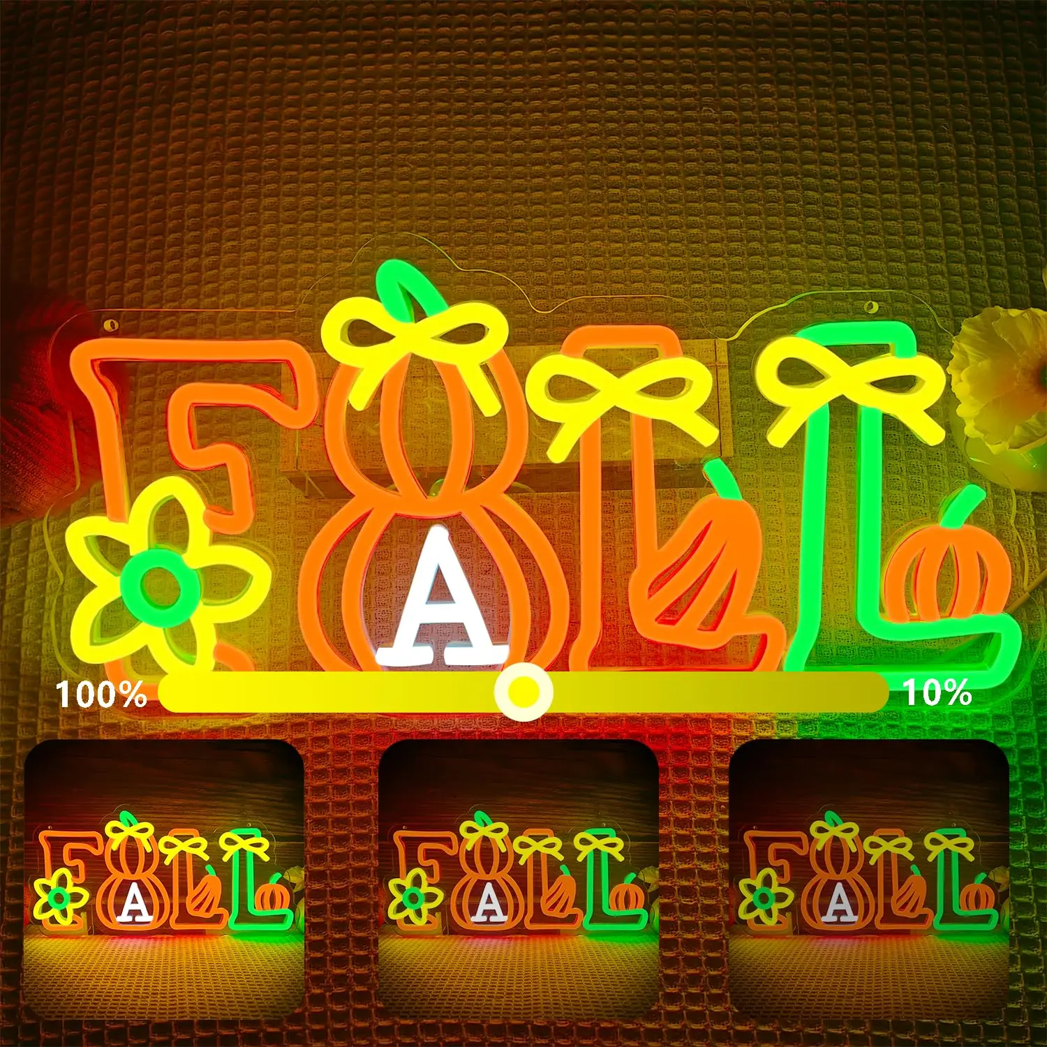 Hello Fall LED Neon Sign for Wall Decor Dimmable Switch for USB Power Pumpkin Maple Leaf Harvest Season Autumn Decoration