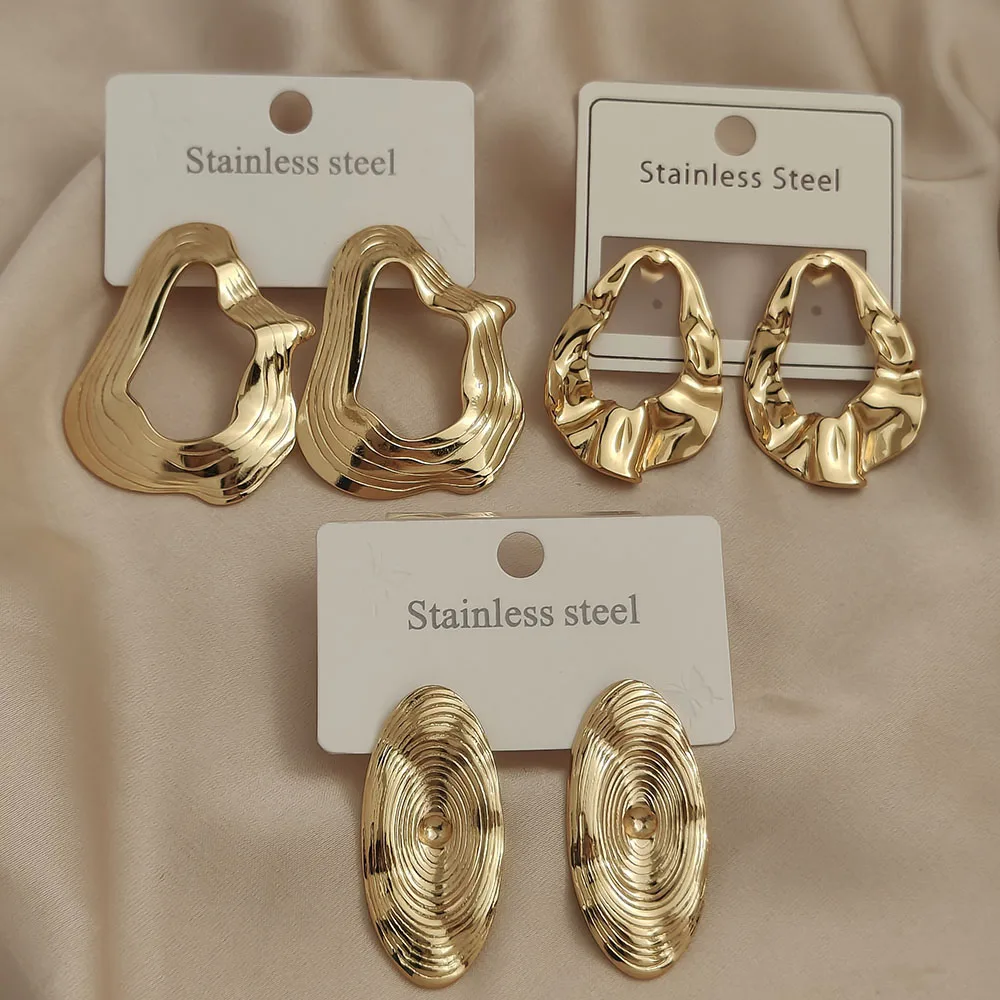 Trendy water corrugated stainless steel women's earrings, waterproof and non-fading heavy metal earrings, wedding party gifts