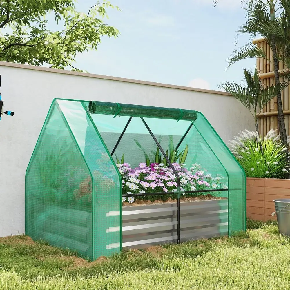 

3-tier Galvanized Garden Bed with Mini Greenhouse for Herbs, Vegetables, and Patio Balcony Gardening