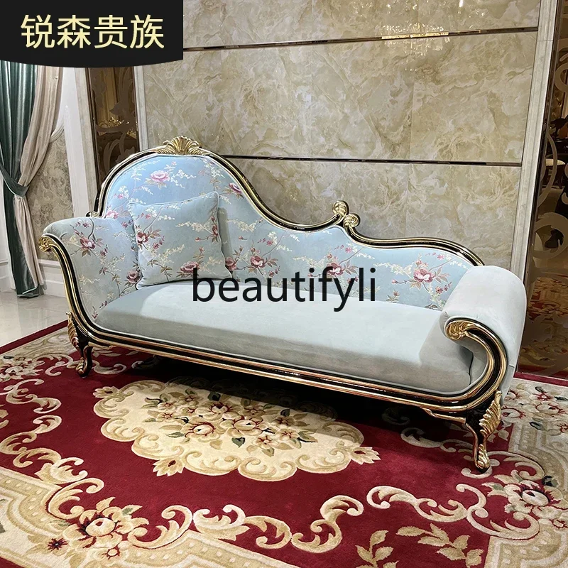 French solid wood chaise longue, European beauty couch, American neoclassical fabric recliner, bedroom furniture2936