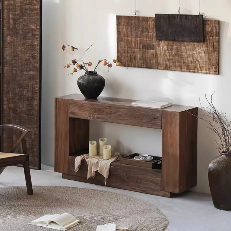 

Entrance cabinet counter medieval retro homestay fireplace, decorative against the wall solid wood edge