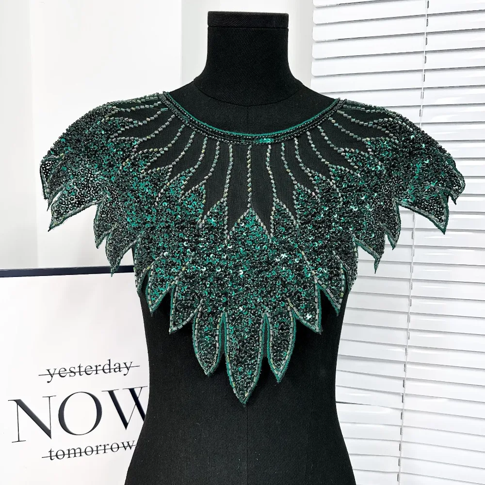 Embroidery Lace Frontal Rhinestone Applique Luxury Removable Fabric Sticker Heavy Duty DIY Decoration Sequins Beaded Cloth Patch