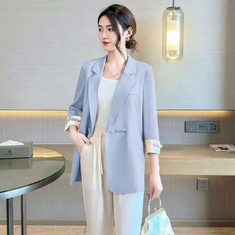 2025 New Heavy Industry One Button Temperament Fashion Patchweak China-Chic Thin Women's Small Suit Coat Pink Blazer Women Jacke