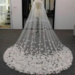 Veli da sposa eleganti retrò Mantello Applicazioni floreali 3D Veli da spalla bianco avorio Veli da sposa lunghi Accessori da sposa personalizzati