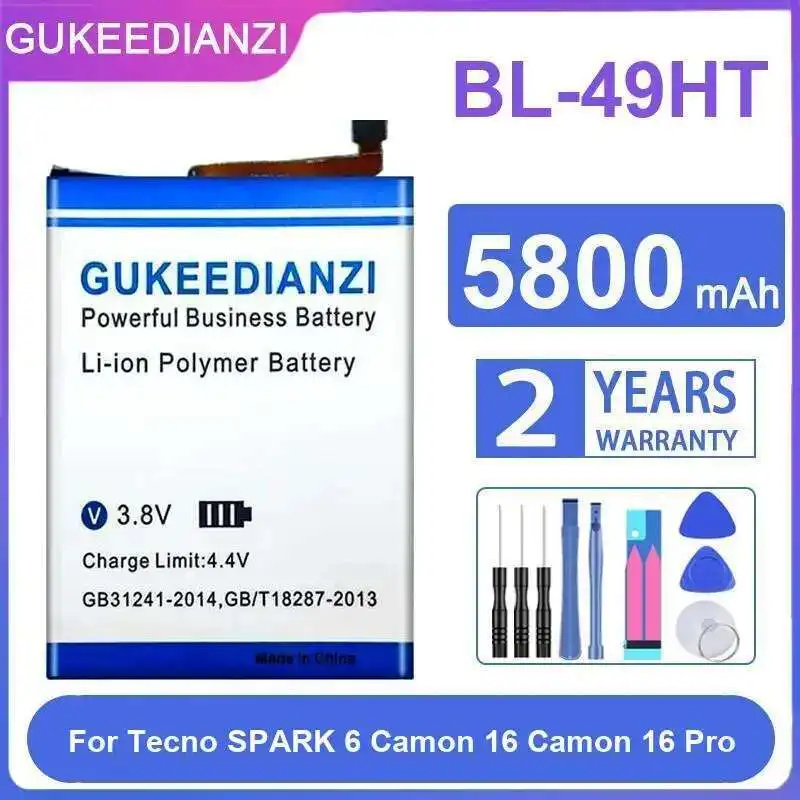 

For Tecno Spark 6 Camon 16 Pro 5800Mah Mobile Phone Battery High-Capacity BL-49HT