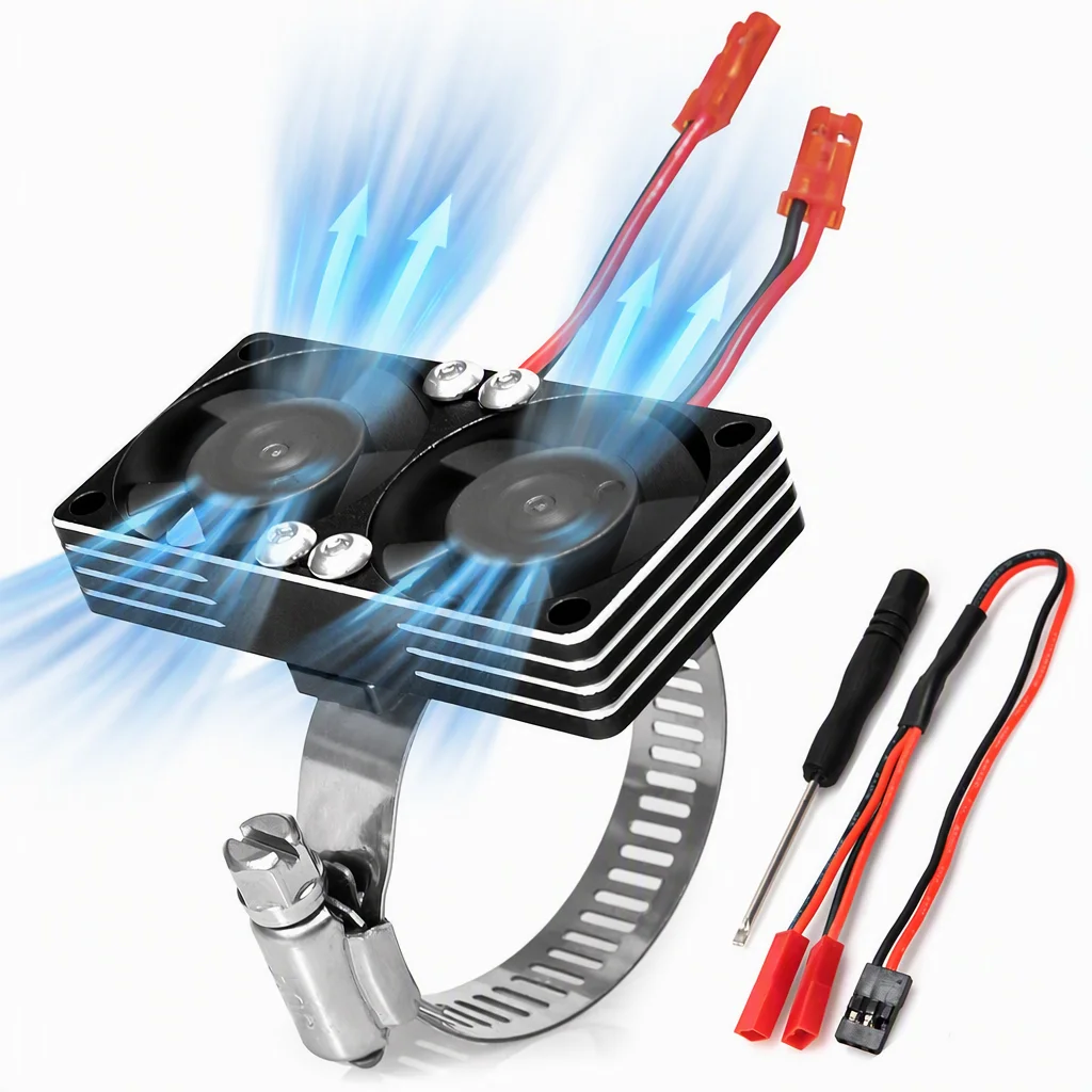 HFLRC Aluminum Dual RC Motor Cooling Fan 30mm 40mm Heat Sink with Metal Clamp Mount for 1/10 RC Car Brushless Motor Cooler Combo