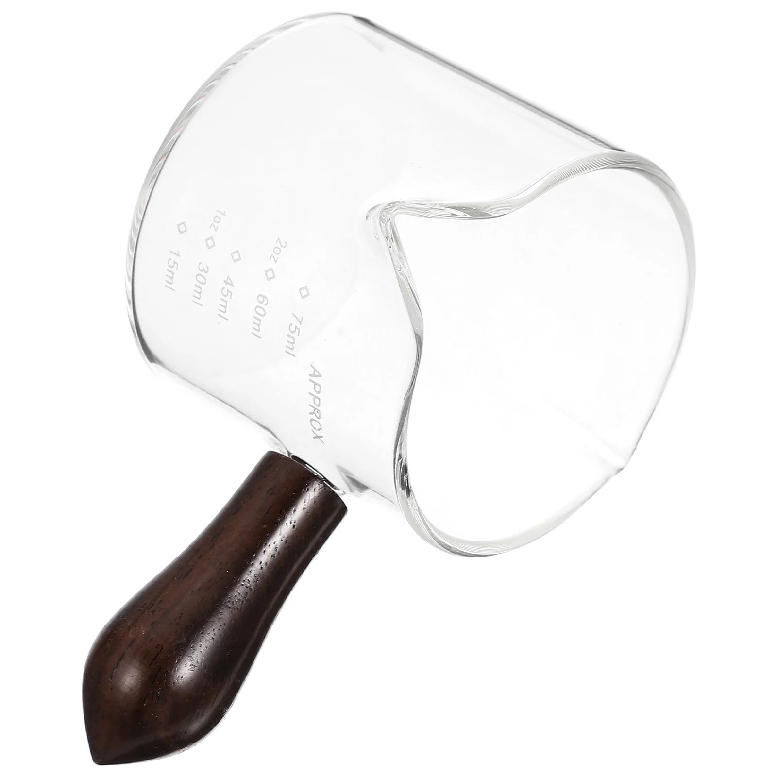 

Double Spout Measuring Wooden Handle Milk Cup Espresso Cup Glass Coffee Measure Lightweight Premium Material Easy Clean
